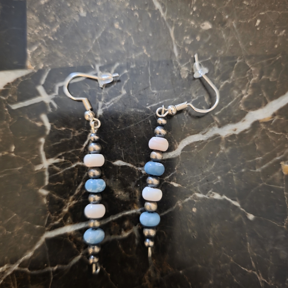 Elegant Blue and Silver Beaded Earrings